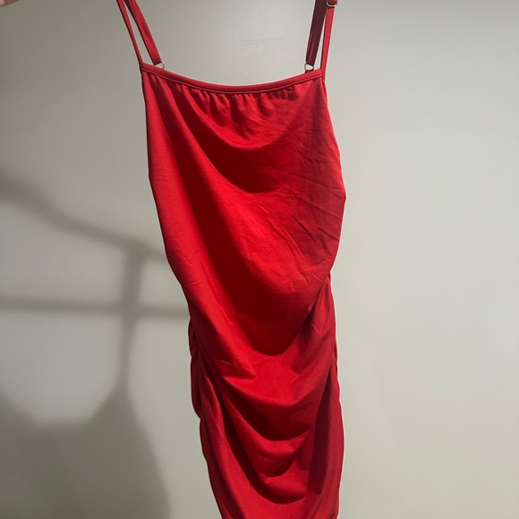 Red Ruched Spaghetti Strap Dress - Picture 2 of 2
